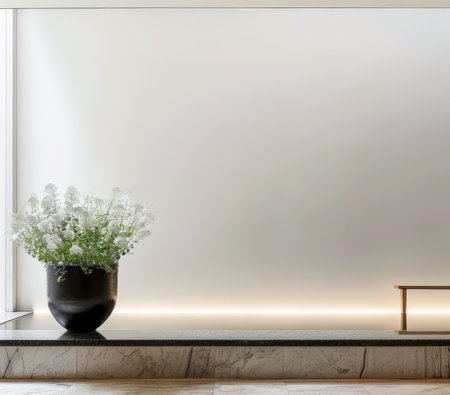 Modern interiors with natural light coming in from windows. Minimalist composition.の素材