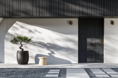 Arched black door in modern design.Architectural minimalist composition in contrasting colors.の素材