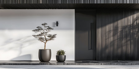 Arched black door in modern design.Architectural minimalist composition in contrasting colors.の素材