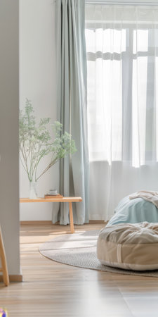 Inviting and comfortable room composition bathed with natural light.の素材