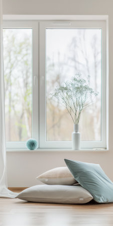 Inviting and comfortable room composition bathed with natural light.の素材