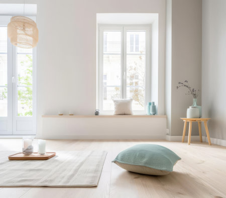 Inviting and comfortable room composition bathed with natural light.の素材