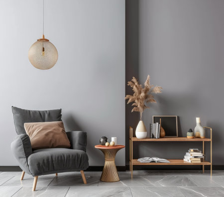 Chic and modern interiors with minimalist decor and comfortable furnitureの素材