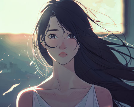 Young Asian woman manga style illustrationの素材