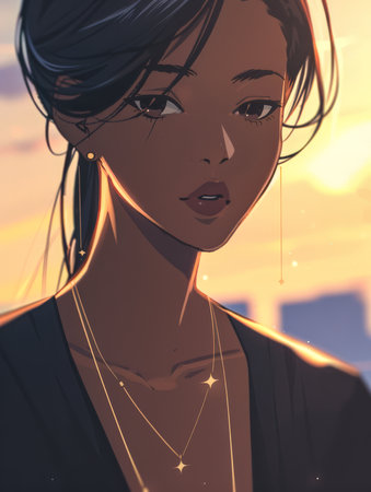Young Asian woman manga style illustrationの素材
