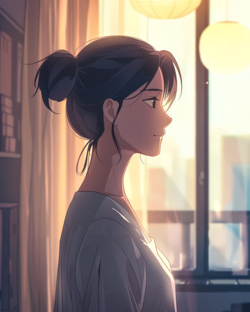 Young Asian woman manga style illustrationの素材