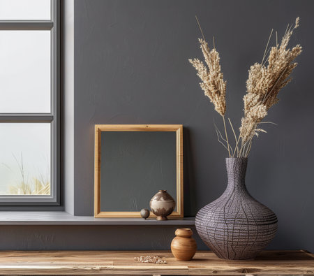 Elegant interiors window view with natural light and boho decorの素材