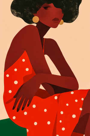 Beautiful black woman illustration in a vibrant styleの素材