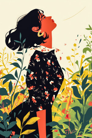 Beautiful black woman illustration in a vibrant styleの素材