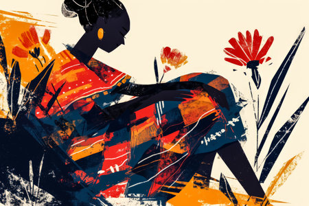 Beautiful black woman illustration in a vibrant styleの素材