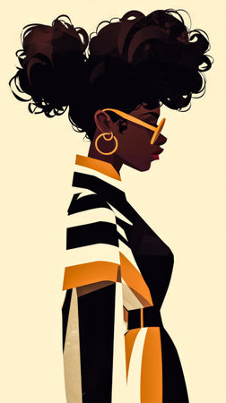Beautiful black woman illustration in a vibrant styleの素材