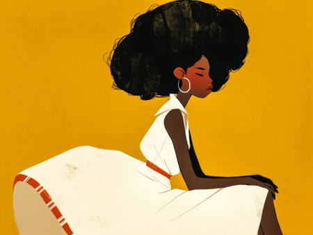 Beautiful black woman illustration in a vibrant styleの素材