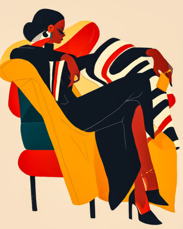 Beautiful black woman illustration in a vibrant styleの素材