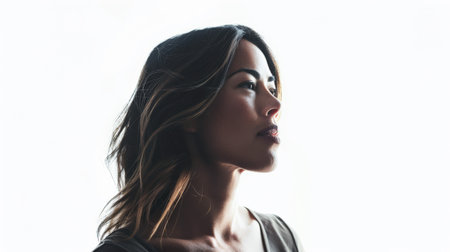 Diverse young woman portrait isolated on a bright copyspace background.の素材