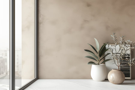 Serene interiors composition with minimalist furniture and elegance.の素材