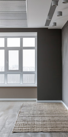 Empty room in grey color with natural window light. Interiors composition for home decorの素材