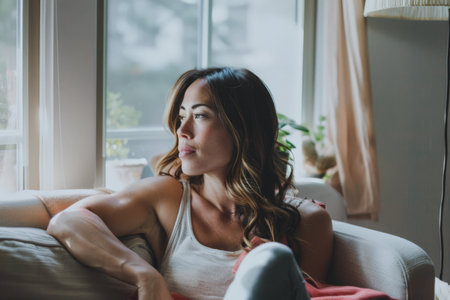 Young diverse woman in a day to day life scene at home.の素材