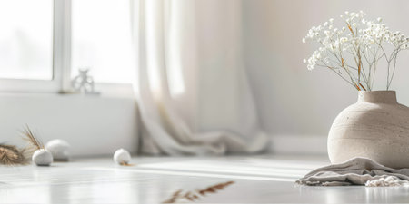 Minimalist living room spaces with natural light coming from a window. Interiors composition with minimal furniture.の素材