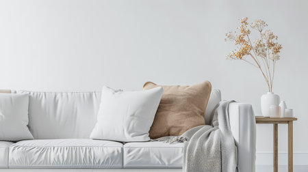 Minimalist living room spaces with natural light coming from a window. Interiors composition with minimal furniture.の素材