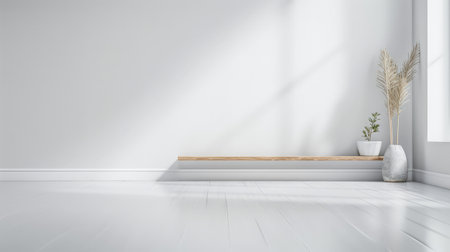 Minimalist living room spaces with natural light coming from a window. Interiors composition with minimal furniture.の素材