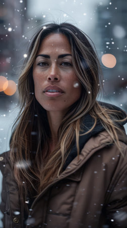 Young woman portrait on an urban city scene.の素材