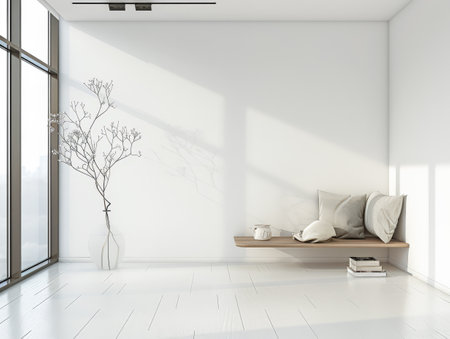 Modern minimalist interiors with serene colors and natural lighting. Interior design composition with copyspace in natural color.の素材
