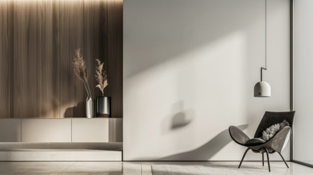 Modern minimalist interiors with serene colors and natural lighting. Interior design composition with copyspace in natural color.の素材