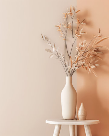 Elegant minimalist interior design in peach color.の素材