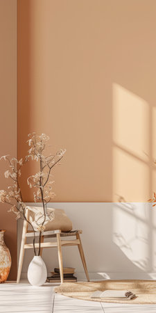 Elegant minimalist interior design in peach color.の素材