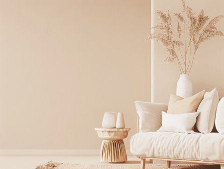 Elegant minimalist interior design in peach color.の素材