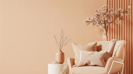 Elegant minimalist interior design in peach color.の素材