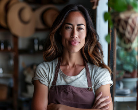 Young businesswoman portrait at her small business shop.の素材