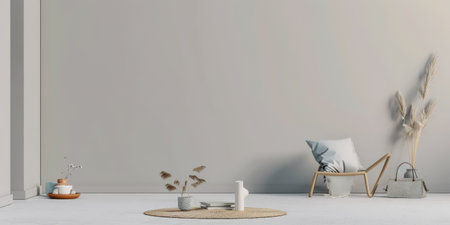 Refined minimalist interiors composition in serene colors. Copyspace for text and minimal furniture.の素材
