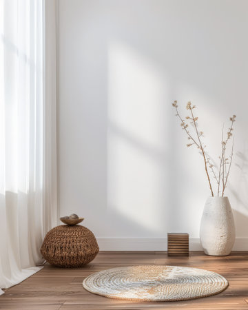 Minimalist interiors design composition with zen elements and minimal furniture.の素材
