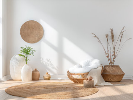 Minimalist interiors design composition with zen elements and minimal furniture.の素材