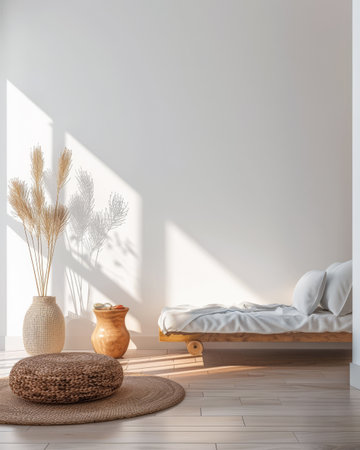 Minimalist interiors design composition with zen elements and minimal furniture.の素材