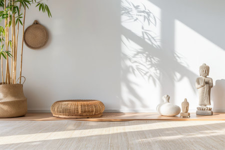 Minimalist interiors design composition with zen elements and minimal furniture.の素材
