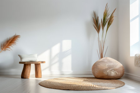 Minimalist interiors design composition with zen elements and minimal furniture.の素材