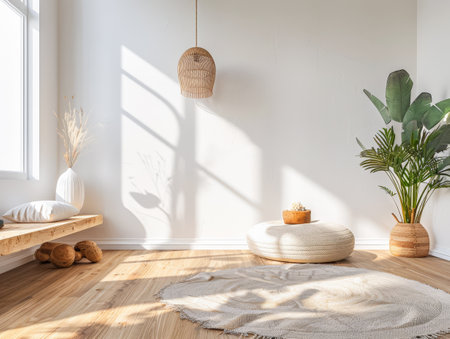 Minimalist interiors design composition with zen elements and minimal furniture.の素材