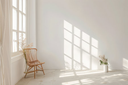 Minimalist interiors design composition with natural lighting coming from a window.の素材