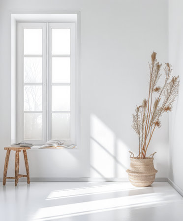 Minimalist interiors design composition with natural lighting coming from a window.の素材