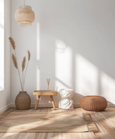 Minimalist interiors design composition with zen elements and minimal furniture.の素材
