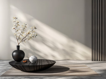 Elegant sculptural interiors with contrasting shadows. Minimalistic interior design composition.の素材
