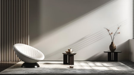 Elegant sculptural interiors with contrasting shadows. Minimalistic interior design composition.の素材