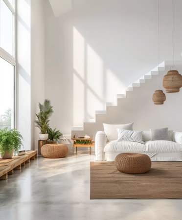 Minimalist modern home interiors with natural accents. Interior design living room composition.の素材