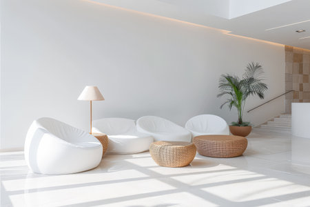 Elegant modern interiors in neutral tones with minimalistic decor. Interior design concept composition.の素材