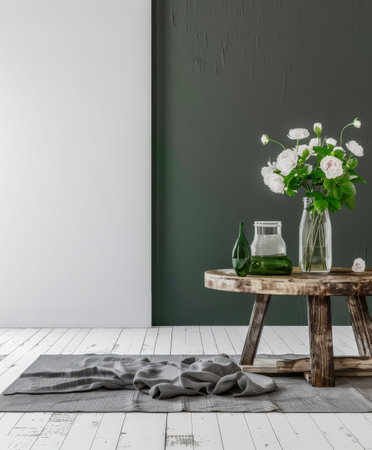 Elegant green accented living room with modern decor.の素材