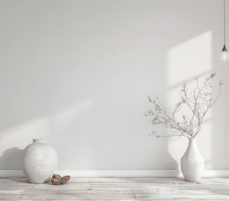 Interior design composition in neutral tones with minimalistic decor and copyspaceの素材