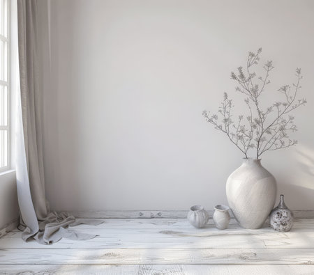 Interior design composition in neutral tones with minimalistic decor and copyspaceの素材