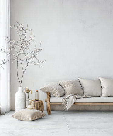 Interior design composition in neutral tones with minimalistic decor and copyspaceの素材